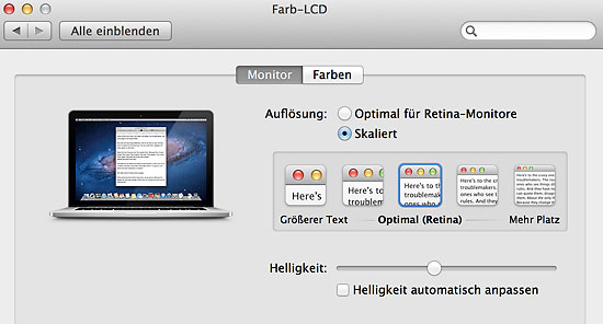 Auflösungen des MBP Retina